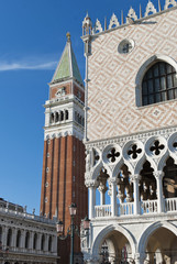 Fototapeta premium Campanile and Doges Palace details, Venice, Italy