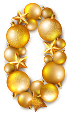 Fototapeta premium 0 number made of shiny Сhristmas tree balls and stars