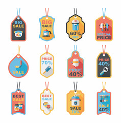 Kitchenware tag flat banner background set, eps10