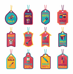Kitchenware tag flat banner background set, eps10