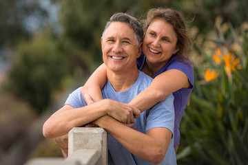 Portrait of an elder couple in a park