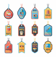 Kitchenware tag flat banner background set, eps10