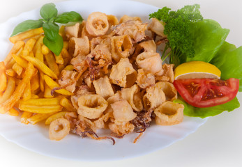 fried calamari, fried squid with lemon