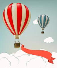 Fototapeta na wymiar Retro background with colorful air balloons and clouds. Vector.