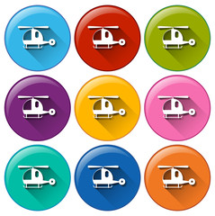 Rounded buttons with helicopters