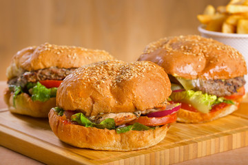 Tasty burger with melted cheese and thick succulent ground