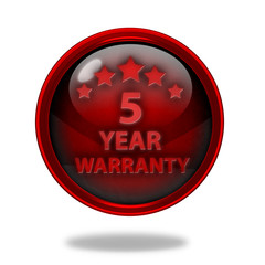 Five year warranty circular icon on white background