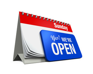 Calender with "Yes We're Open Sign"