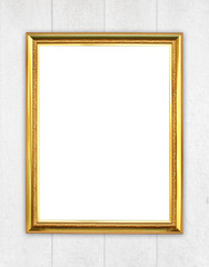 golden frame on wood wall background