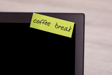 Coffee Break Sticky Note On Laptop Screen