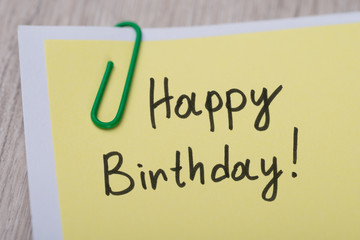 Happy Birthday ! Written On Yellow Note
