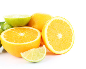 Fototapeta na wymiar Fresh juicy limes and oranges isolated on white