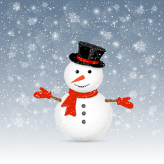 Snowman on winter background