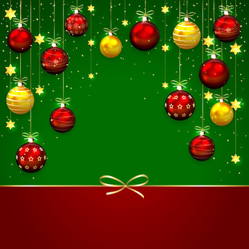 Green Christmas background with bow