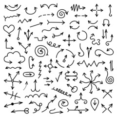 big set of black hand drawn arrows