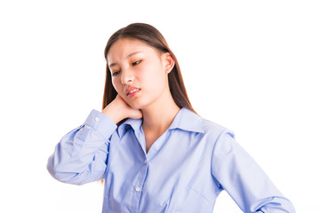 Young business woman standing isolated on white