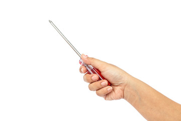 Hand holding screwdriver Isolated on White Background