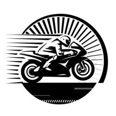 Motorcycle racer. Vector illustration in the engraving style