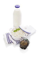 Milk bottle and curd.