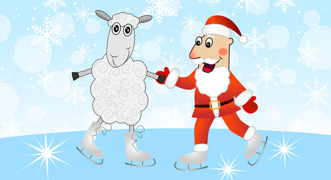 Santa claus with a sheep skate