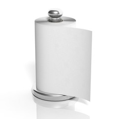 3D Paper Kitchen Roll Towels on stand isolated on white