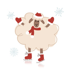 Sheep santa on skates, symbol of new year 2015