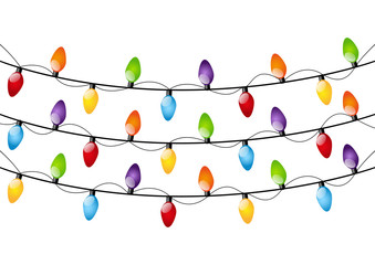 Color Christmas light bulbs on white