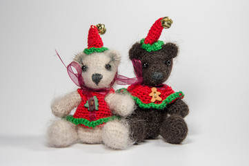Christmas composition. Handmade - Knitted Bears.