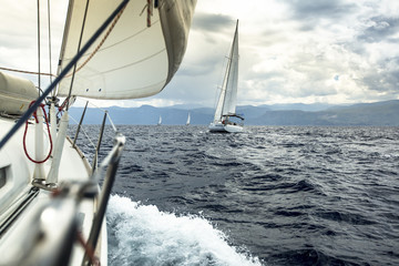 Obraz premium Sailing. Yacht race during stormy weather.