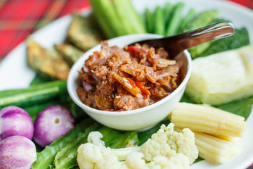 Traditional Thai mix spicy sauce or Nam Prik in Thai name with m