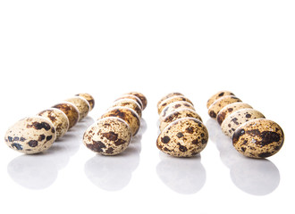 Quail eggs over white background 