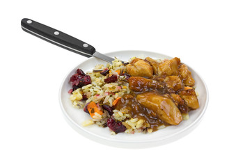 Chicken with rice TV dinner on plate
