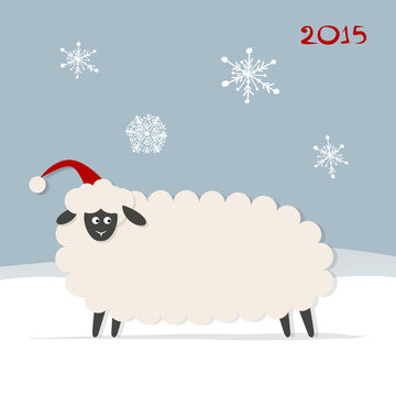 Funny sheep santa, symbol of new year 2015