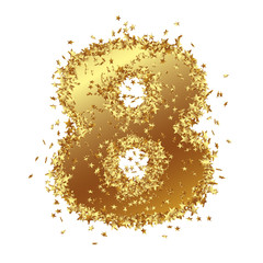 Goldene Zahl, Acht, 8, Sterne, Glamour, Gold, Nummer, Ziffer
