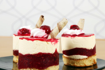 three sweet raspberry cake dessert