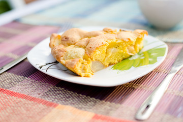 Piece of tasty biscuit apple pie
