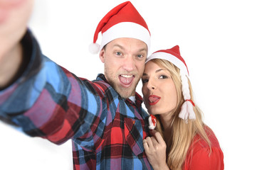 romantic couple taking Love Christmas selfie mobile photo