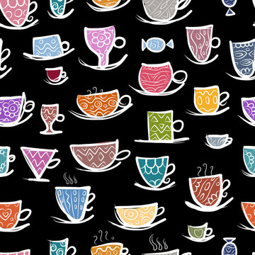 Set of ornate mugs. Seamless pattern for your design
