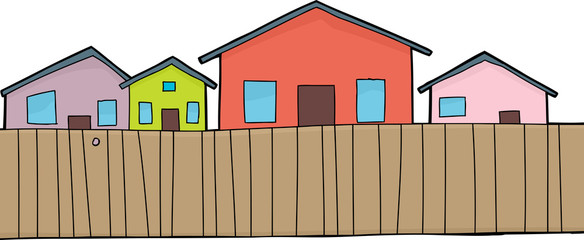 Houses and Fence Over White