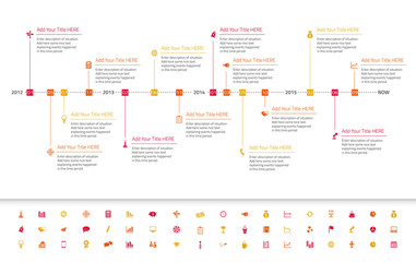 Modern flat timeline milestones and icons