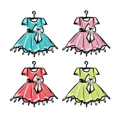 Fototapeta premium Baby dress on hangers for your design