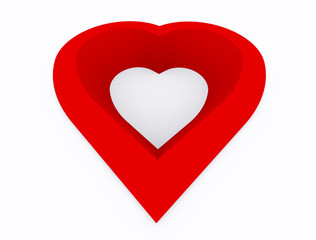 Heart abstract,hole of heart red color on white background,3d