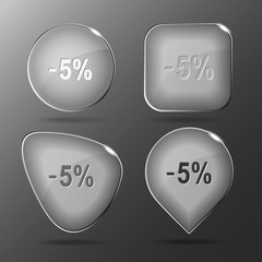 -5%. Glass buttons. Vector illustration.