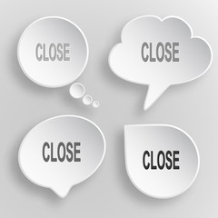 Close. White flat vector buttons on gray background.