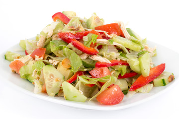 chicken and avocado fresh salad over white