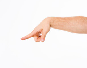 men's hand shows the direction