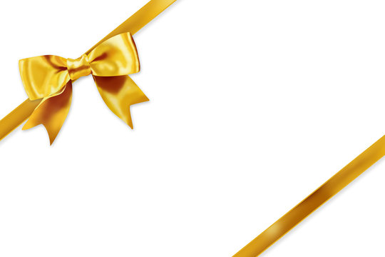 Yellow gift ribbon on white background