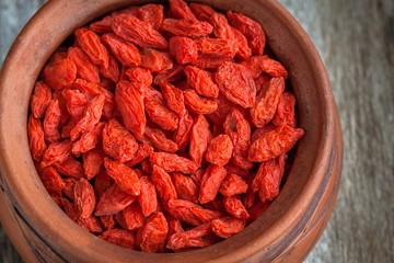 Dried goji berries in a bowl