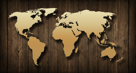 Weltkarte auf Holz