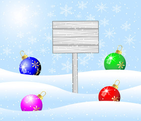 wooden banner and christmas toys balls
